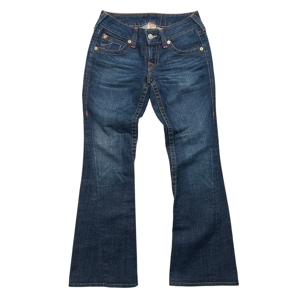 VTG True Religion Dark Wash Joey Low Rise Flare Denim Jeans 28 Blue